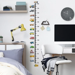 Cartoon vehicle height chart wall sticker measuring 50-180cm for kids bedroom decor