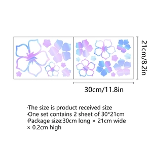 Holographic colorful flower wall stickers set with size dimensions 30x21cm for home decor