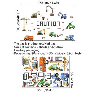 Construction vehicle wall stickers with excavators and cranes, 157x102cm layout size