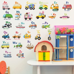 Kinder Pädagogische ABC Alphabet Wandsticker Cartoon Transportmittel PVC DIY Abnehmbare Aufkleber Kinderzimmer Deko