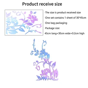 Size chart showing product dimensions of 45x30cm for luminous floral wall stickers