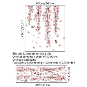 Stickers muraux avec fleurs de cerisier roses et papillons pour salon et chambre