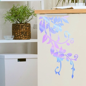 Luminous floral vine wall decal with iridescent blue-purple gradient for home decoration