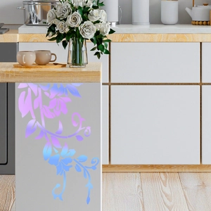 Luminous floral vine wall stickers with purple and blue gradient for home cabinet decor