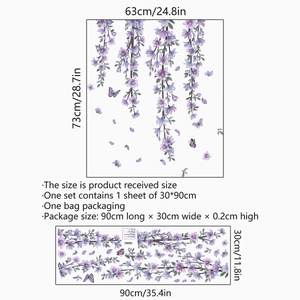 Purple wisteria flower and butterfly wall decal for living room bedroom decor 63x73cm