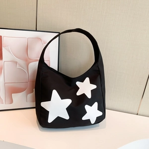 Dames Straattrend Nylon Schoudertas Grote Pentagram Print Mode Casual Tote Tas Voor Dagelijks Streetwear Gebruik