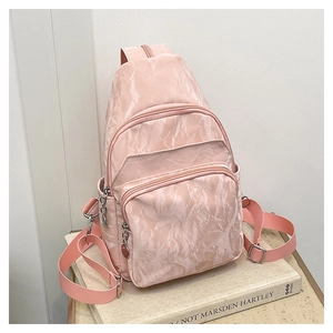 Pink marble pattern nylon mini crossbody chest bag with adjustable strap and zip pockets