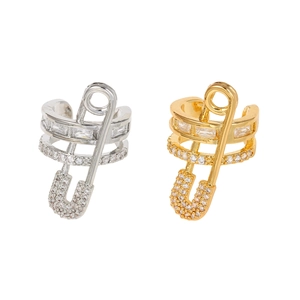 Clips d'oreille épingle de sûreté modernes en plaqué or 18k et pierres de zircon