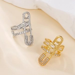 Boucle D'oreille Ear Cuff Épingle De Nourreté Cuivre Plaqué Or Zirconia Sans Perçage Bijou Géométrique Minimaliste