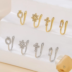 Clip per il Naso Senza Buco Oro Argento Rame Zirconia Girasole Croce Faccina Sorridente Gioielli per il Corpo Donna