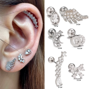 Pendientes de Cartílago de Cobre Zirconia Ala Lazo Gota de Agua Poste de Aleación de Titanio Oro Plata Oro Rosa Joyería de Piercing Mujer