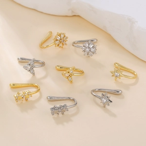 Zircon Star Geometric Nose Clip Copper 18K Gold Plated U Shaped Non Pierced Nose Ring Minimalist Jewelry For Women