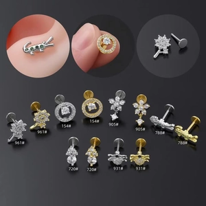 Fashion Labret Lip Rings Studs Copper Zirconia Flower Crocodile Spider Shapes Stainless Steel Bar Flat Back Piercing Jewelry