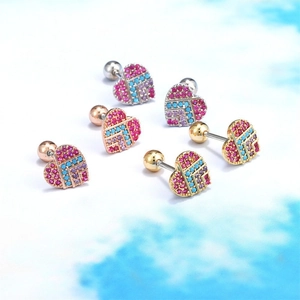 Colorful zircon heart screw back earrings in silver, gold and rose gold finishes