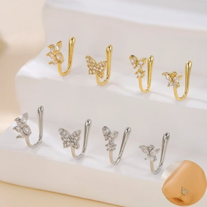 Copper Zirconia Butterfly Heart Leaf Nose Ring Non Piercing Nose Cuff Jewelry For Women Gold Silver Non Pierced Nose Clip