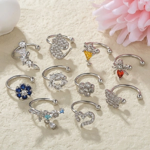 10-piece silver 18K plated ear cuff set featuring colorful zircon butterfly and floral designs