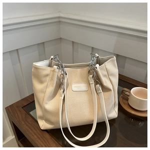 Borsa Tote da Donna in Tela di Grande Capacità con Tracolla in Catena di Metallo e Pelle PU Moda Street Style Tracolla Pendolare