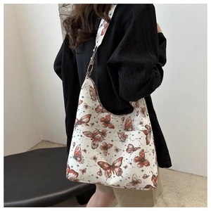 Fashion tote bag with butterfly print and large capacity shoulder strap for women