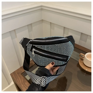Women Luxury Rhinestone Waist Bag Fashion PU Leather Chest Bag Sparkly Crossbody Fanny Pack With Adjustable Chevron Strap