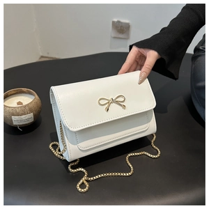 Women Fashion Crossbody Bag PU Leather Golden Bow Knot Buckle Chain Shoulder Bag Small Square Flap Purse