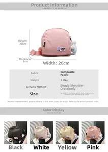 Detailed size chart and specifications for the lightweight nylon shell crossbody bag