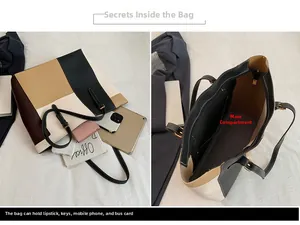 Detailed interior view of a large color-block tote bag showing spacious storage capacity