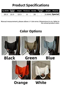Detailed size chart and multi-color options for the minimalist underarm shoulder bag