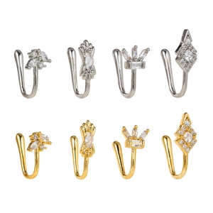 Lot de 8 faux piercings de nez en forme de U avec zircons brillants en doré et argenté