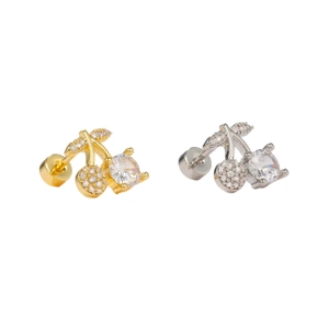 Elegant cherry fruit stud earrings in gold and silver finish with sparkling zircons