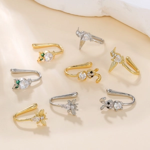 Anneau De Nez Sans Perçage Forme Animale Cuivre Zircon Incrusté Clip Sur Manchette De Nez Bijoux Faux Perçage Pour Femmes