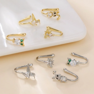 Lot de faux piercings de nez en forme de lapin et d'abeille avec zircons brillants