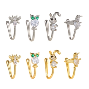 Lot de 8 clips de nez non percés animaux avec abeilles et hiboux en finitions or et argent