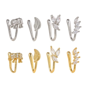 8-piece set of U-shaped non-pierced nose clips with elephant, leaf, and zircon studs