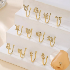 Sternzeichen Nasenmanschette Kupfer 18K Vergoldet Zirkon Nicht Gepierct Clip On Körperschmuck Für Frauen Minimalistisch