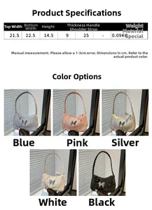 Size chart and color selection for the pleated butterfly charm shoulder bag