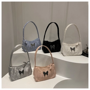 Chic ruched underarm bags with metallic butterfly buckles in five trendy colors