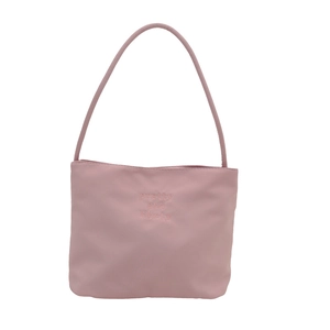 Pink nylon tote bag with floral embroidery and top handle, trendy Korean style crossbody