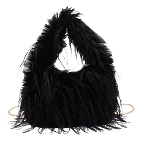 Schicke schwarze flauschige Federhandtasche mit eleganter goldener Kette für Damen