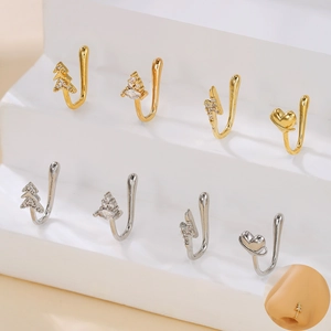 8-piece set of U-shaped non-pierced nose clips with lightning heart and zircon accents