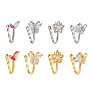 8-piece set of U-shaped non-piercing nose rings with butterfly, star, and heart zircon designs