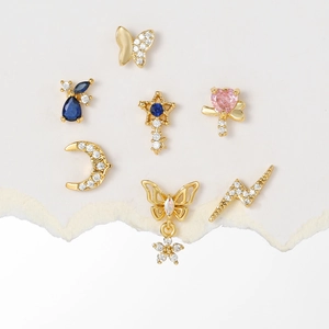 Sweet Zirconia Butterfly Star Moon Stud Earrings With Stainless Steel Earring Post Copper Gold Plated Cartilage Piercing Jewelry For Women