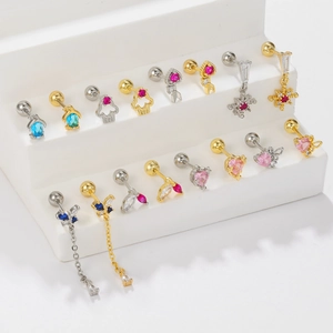 Elegant collection of star and heart stud earrings with zircons and tassel chains