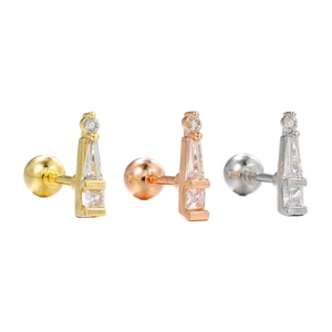 Clous d'oreilles géométriques en acier inoxydable tricolore avec cristaux de zircone