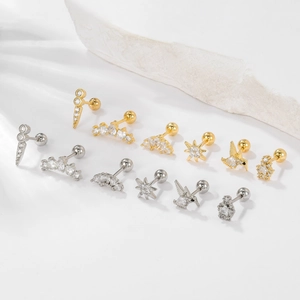 Zircon Star Hummingbird Cartilage Stud Earrings With Stainless Steel Earring Post Screw Ball Back Piercing Jewelry
