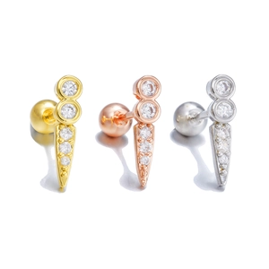 Three pairs of stainless steel star ear studs with zircons in gold rose gold and silver
