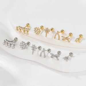 Strik en kwastje 18k goud en zilver vergulde oorknopjes set met zirkonia steentjes