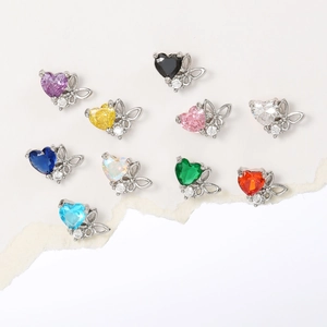 Mini Cuore Farfalla Colorata Zirconia Orecchini a Lobo Per Donna Rame Squisito Cavo Fiocco Piccolo Gioiello per Orecchio