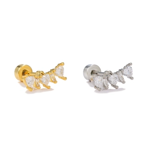 Boucles d'oreilles cœur en zircone or et argent avec fermoirs à vis sécurisés