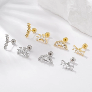 Ensemble de boucles d'oreilles cartilage en acier inoxydable avec étoiles et cœurs