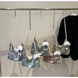 Striped woven canvas tote bags in five colors with cloud charms for women